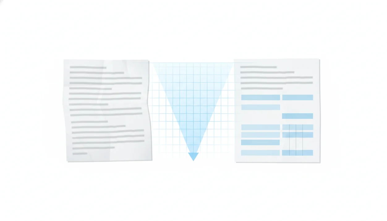 An illustration shows a scanned page transforming into searchable editable text blocks through OCR.